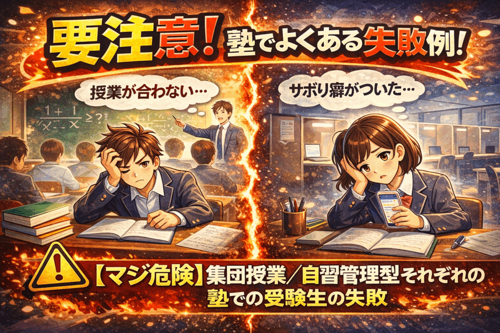 【マジ危険】集団授業／自習管理型それぞれの塾での受験生の失敗