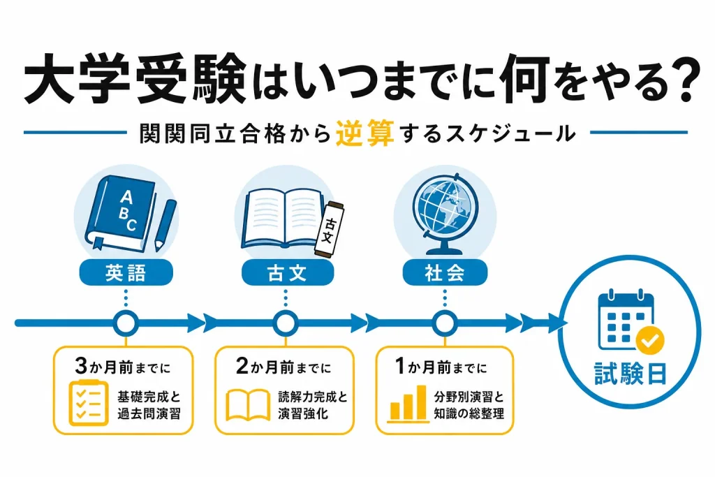大学受験でいつまでに何をすべきか？関関同立合格から逆算した科目別スケジュール